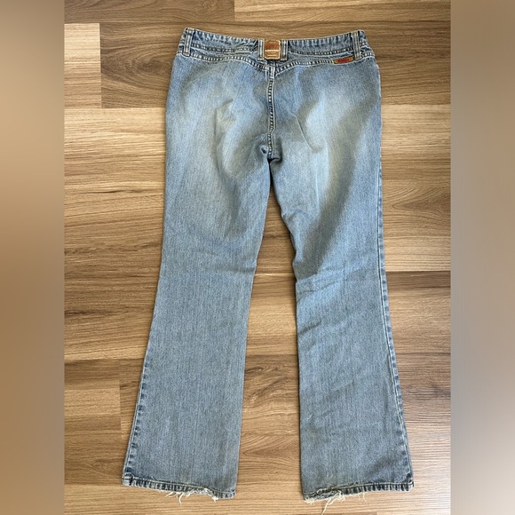 Vintage 90s Y2K Bongo Distressed Faded Blue Flare Jeans Size 9 - Picture 4 of 12